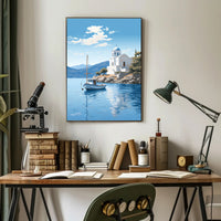 Mediterranean Coastal Serenity Greece Illustration - Travel Poster