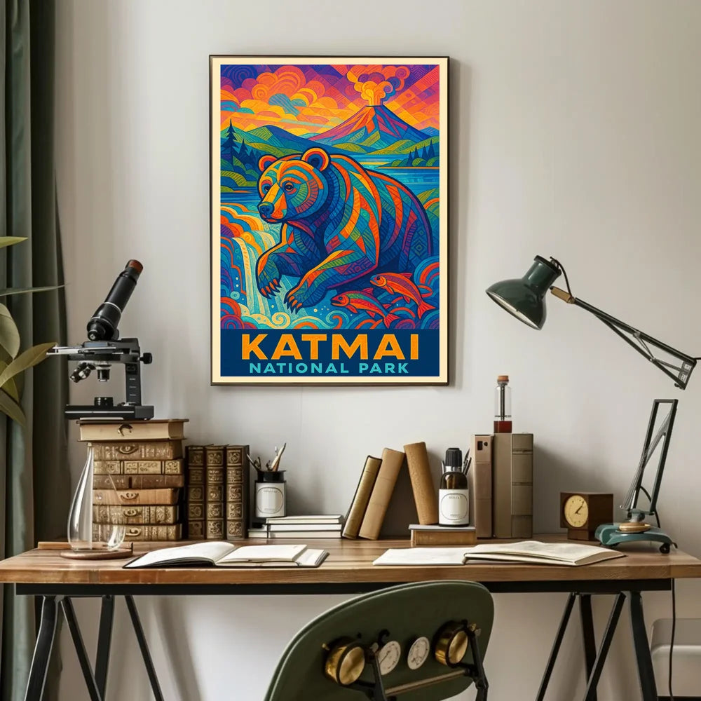 Artistic Katmai Bear: Katmai National Park Travel Poster