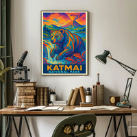 Artistic Katmai Bear: Katmai National Park Travel Poster