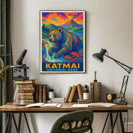 Artistic Katmai Bear: Katmai National Park Travel Poster