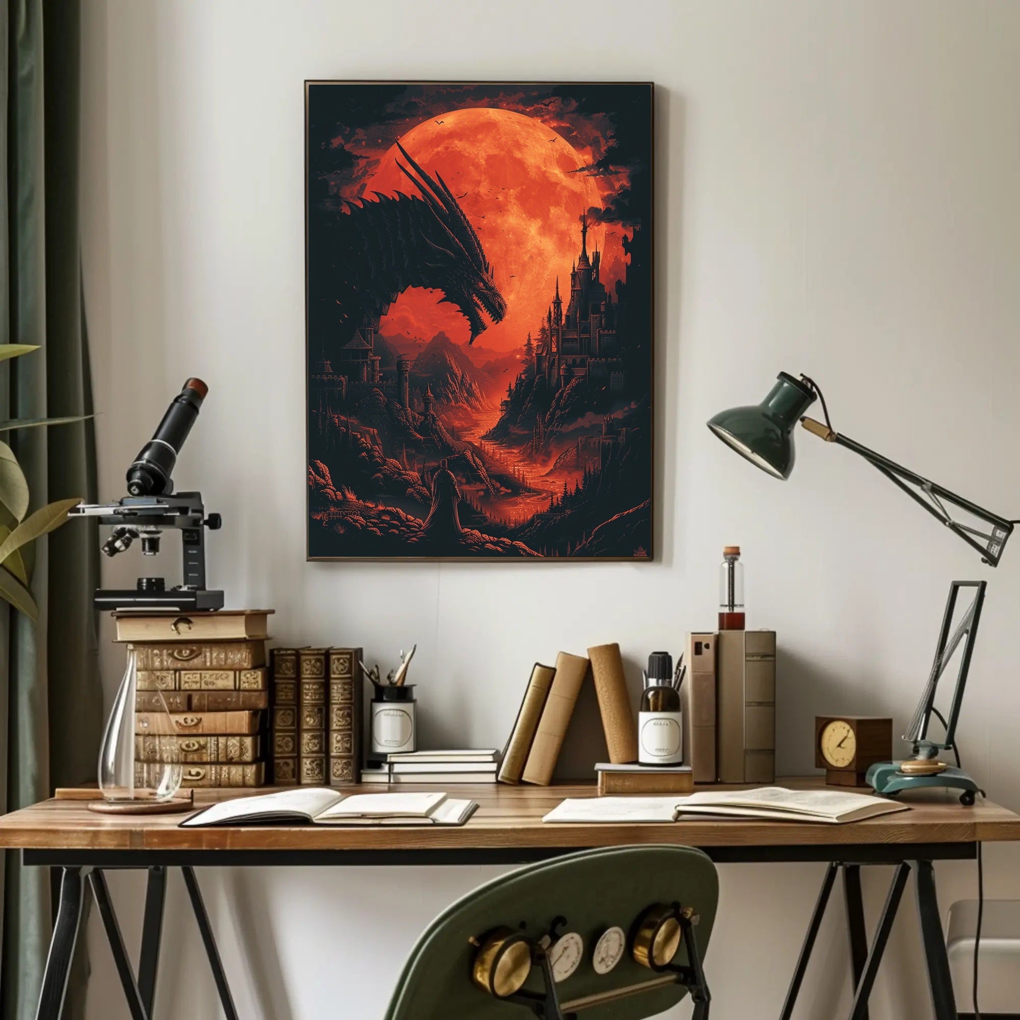 Epic Dragon Battle: Medieval Fantasy Art Poster PosterGoat