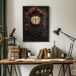 Vintage Wall Clock with Roses Artistic Poster