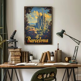 Barcelona's La Sagrada Familia Vintage Travel Poster
