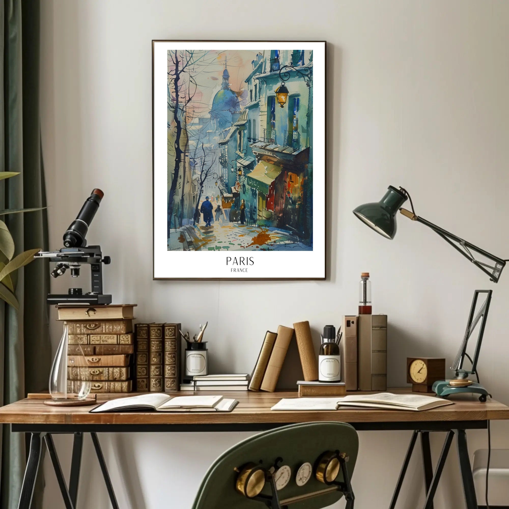 Picturesque Parisian Street Scene Watercolor Urban or Cityscape Poster PosterGoat