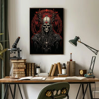 Gothic Skull Fantasy Art Poster with Red Rose