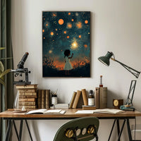 Child Holding Sparkler Under Night Sky Fireworks Poster