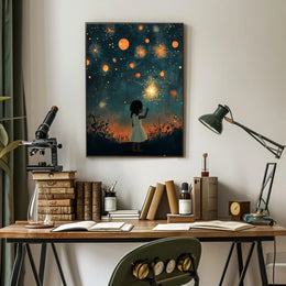Child Holding Sparkler Under Night Sky Fireworks Poster