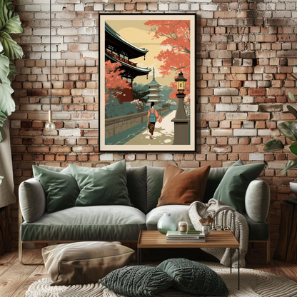 Vintage Poster Japan Temple Autumn