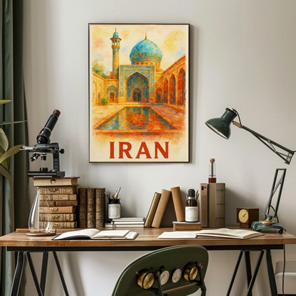 Iran Mosque Watercolor Travel Poster
