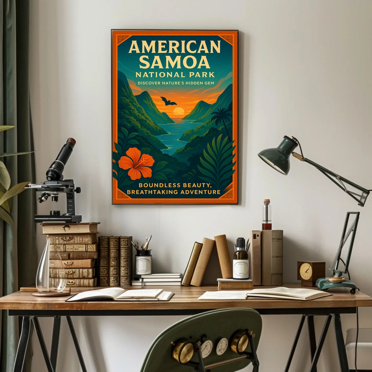 American Samoa Sunset, Lush Landscape National Park Poster