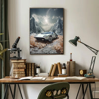Retro Sports Car Adventure in Fantasy Landscape Futuristic Sci-Fi Poster