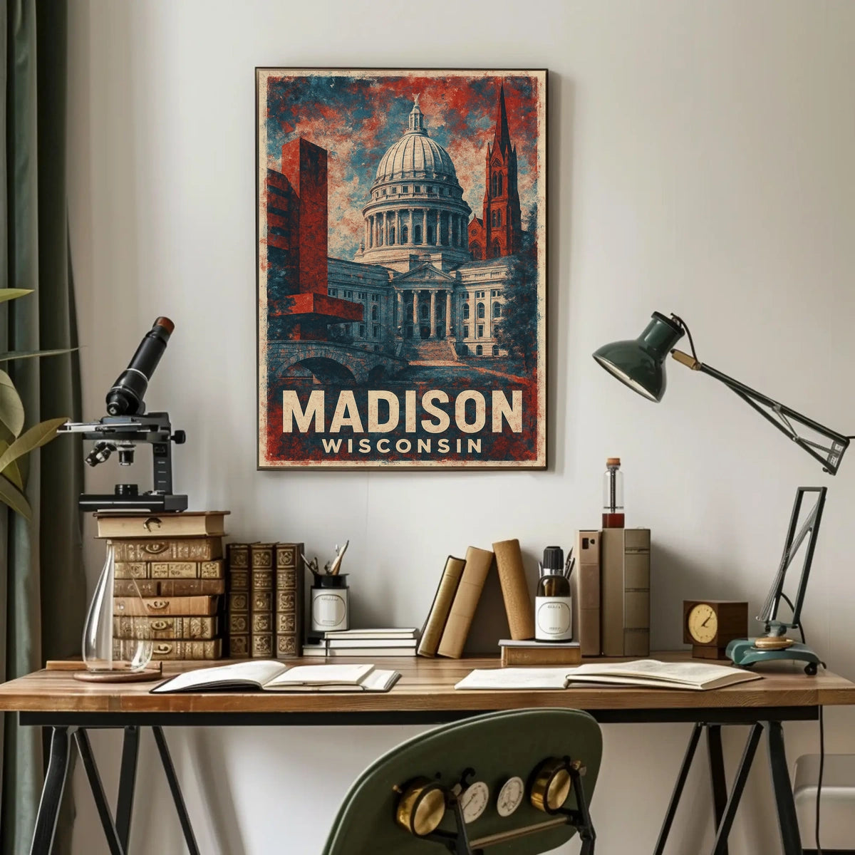 Madison Wisconsin Cityscape Travel Nature Urban Life Minimalist Realism Iconic Poster