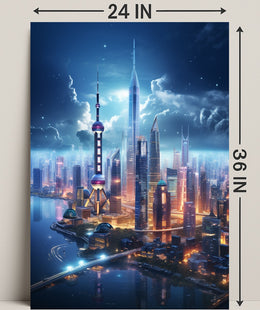 Futuristic Skyline At Twilight Poster