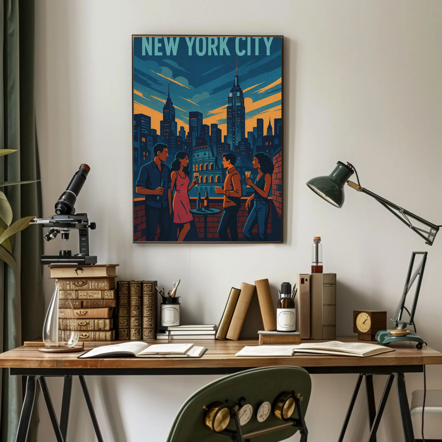New York Rooftop Party City Skyline View Poster