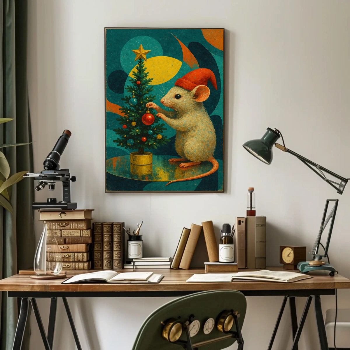 Festive Mouse and Christmas Tree Poster