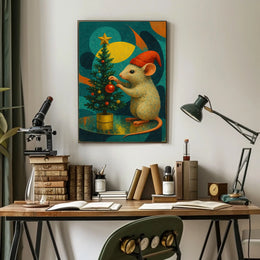Festive Mouse and Christmas Tree Poster