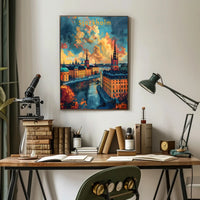 Romantic Stockholm Architecture Illustrated Travel Poster