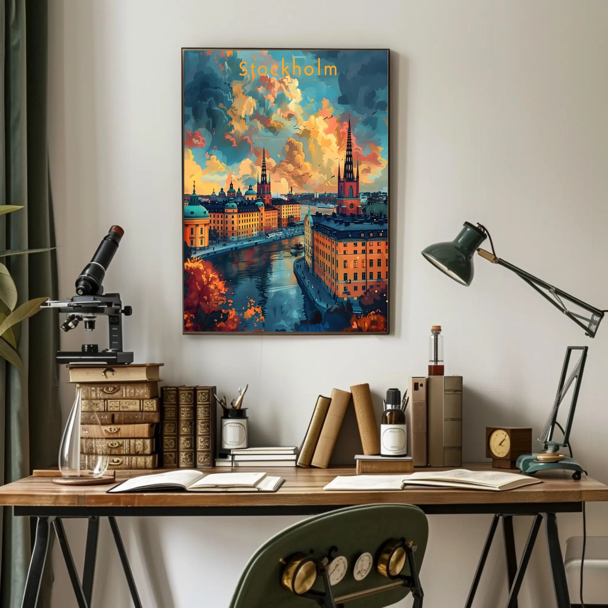 Romantic Stockholm Architecture Illustrated Travel Poster
