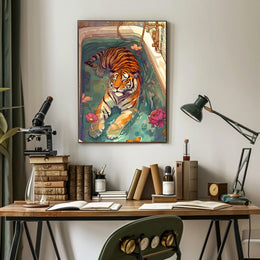 Serene Tiger in Bathtub Animal Poster PosterGoat