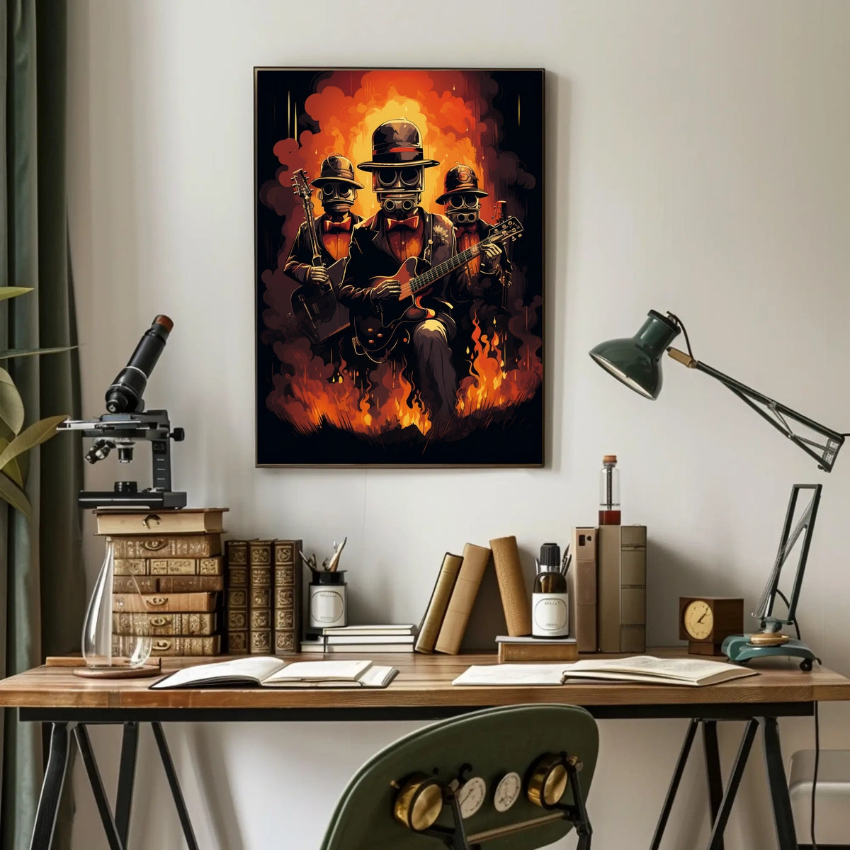 Inferno Groove Fiery Cyberpunk Trio Music Poster
