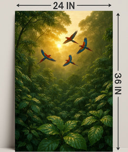 Lush Rainforest Paradise with Scarlet Macaws Animal Poster