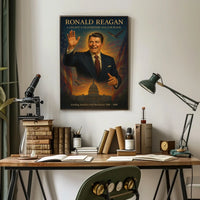 Reagan Era Leadership Vintage Patriotic Poster Art