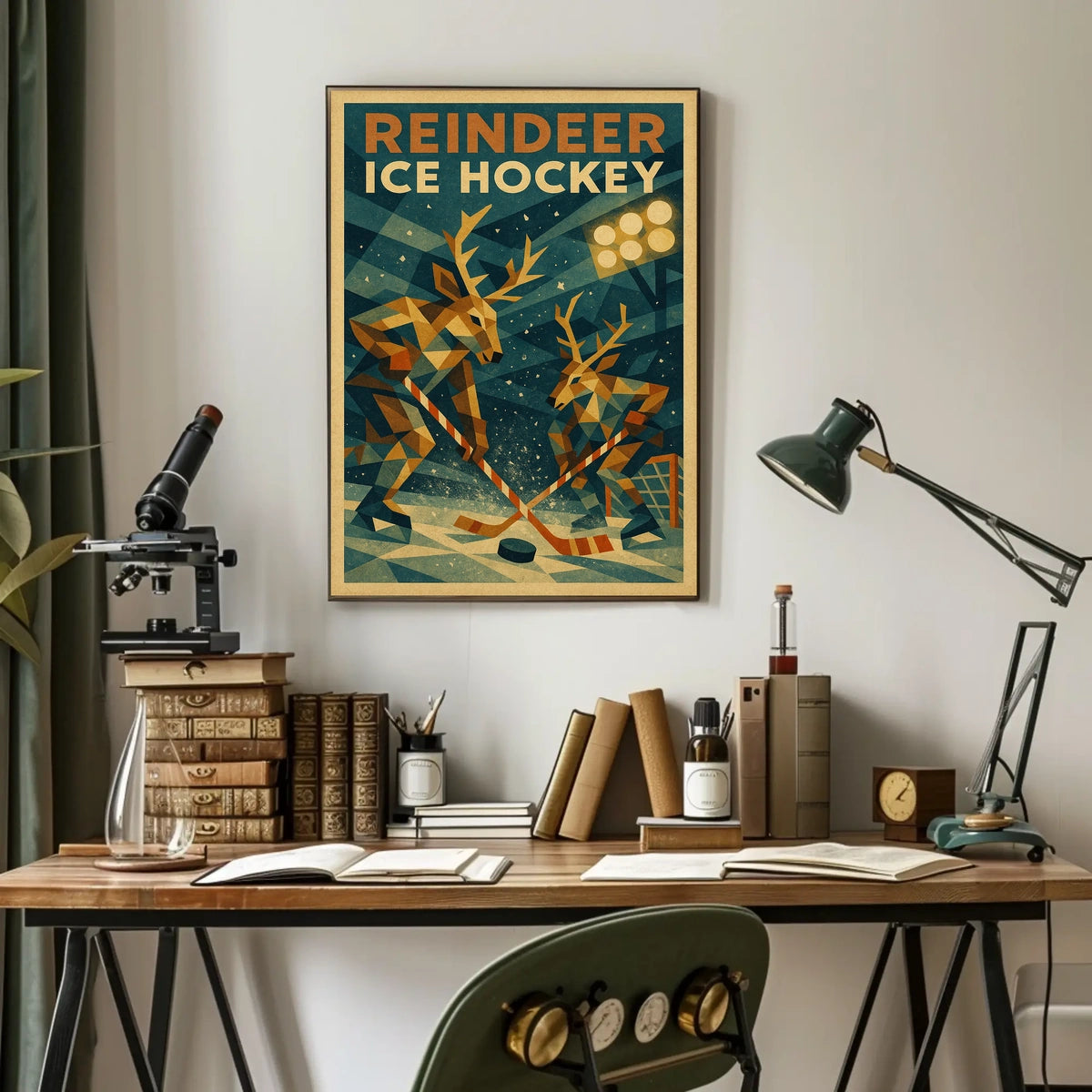 Reindeer Ice Hockey Artistic Design Sports Poster