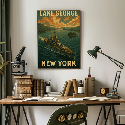 Lake George New York Battleship Scenic Travel Poster