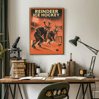Reindeer Ice Hockey Vintage Sports Poster