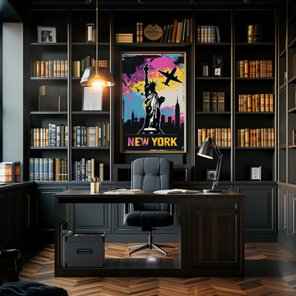 New York Skyline and Statue of Liberty Vintage Style Poster