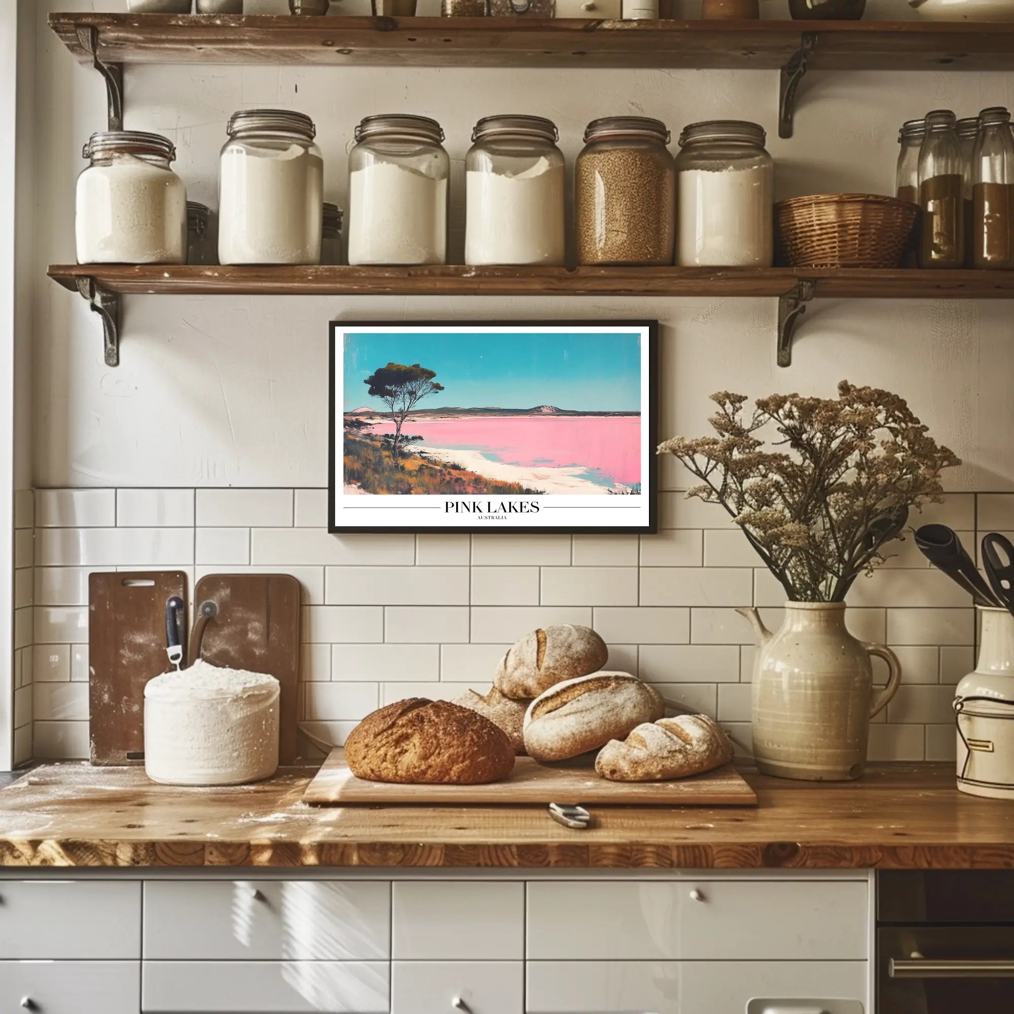 Serene Pink Lakes at Dusk Travel Poster