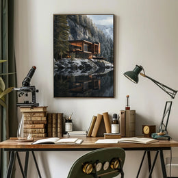 Modern Architectural House in Tranquil Winter Forest Artistic Poster