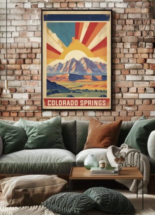 Colorado Springs Colorado Sunrise Mountains Plains Vintage Travel Poster