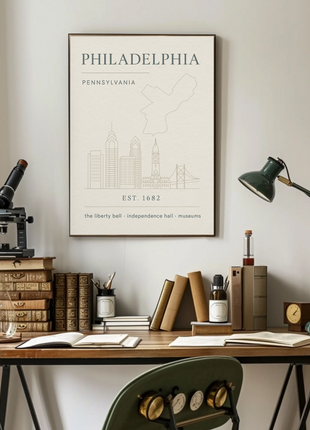 Philadelphia Iconic Landmarks Styled Cultural Heritage Poster
