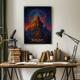 Bagan Mystical Temples Surreal Art Poster Print