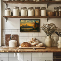 Jersey City Skyline Sunset Travel Poster