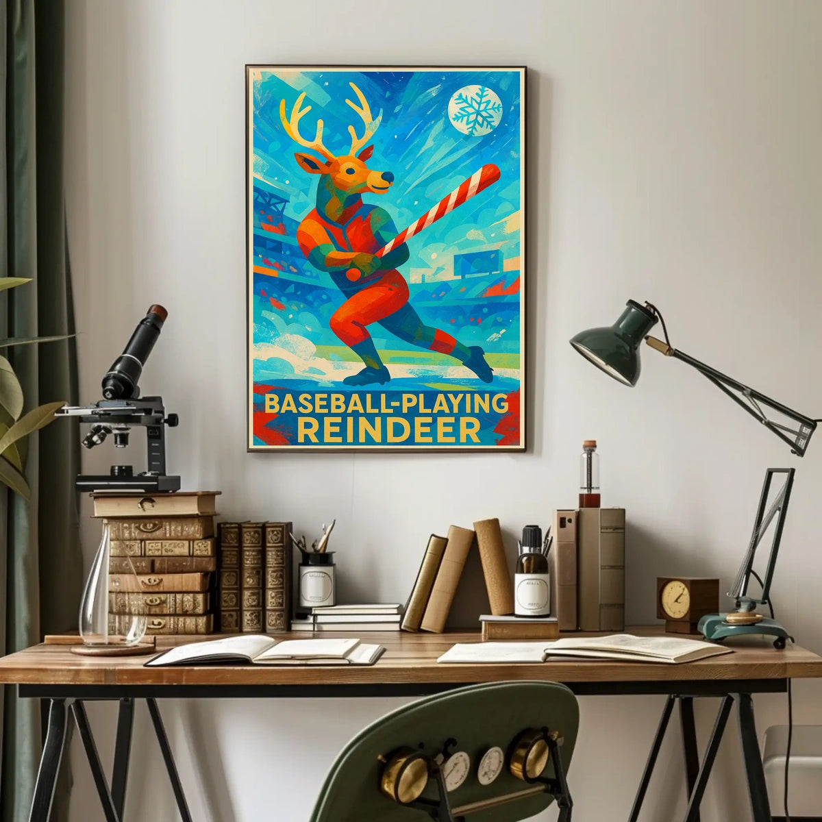 Baseball-Playing Reindeer Poster
