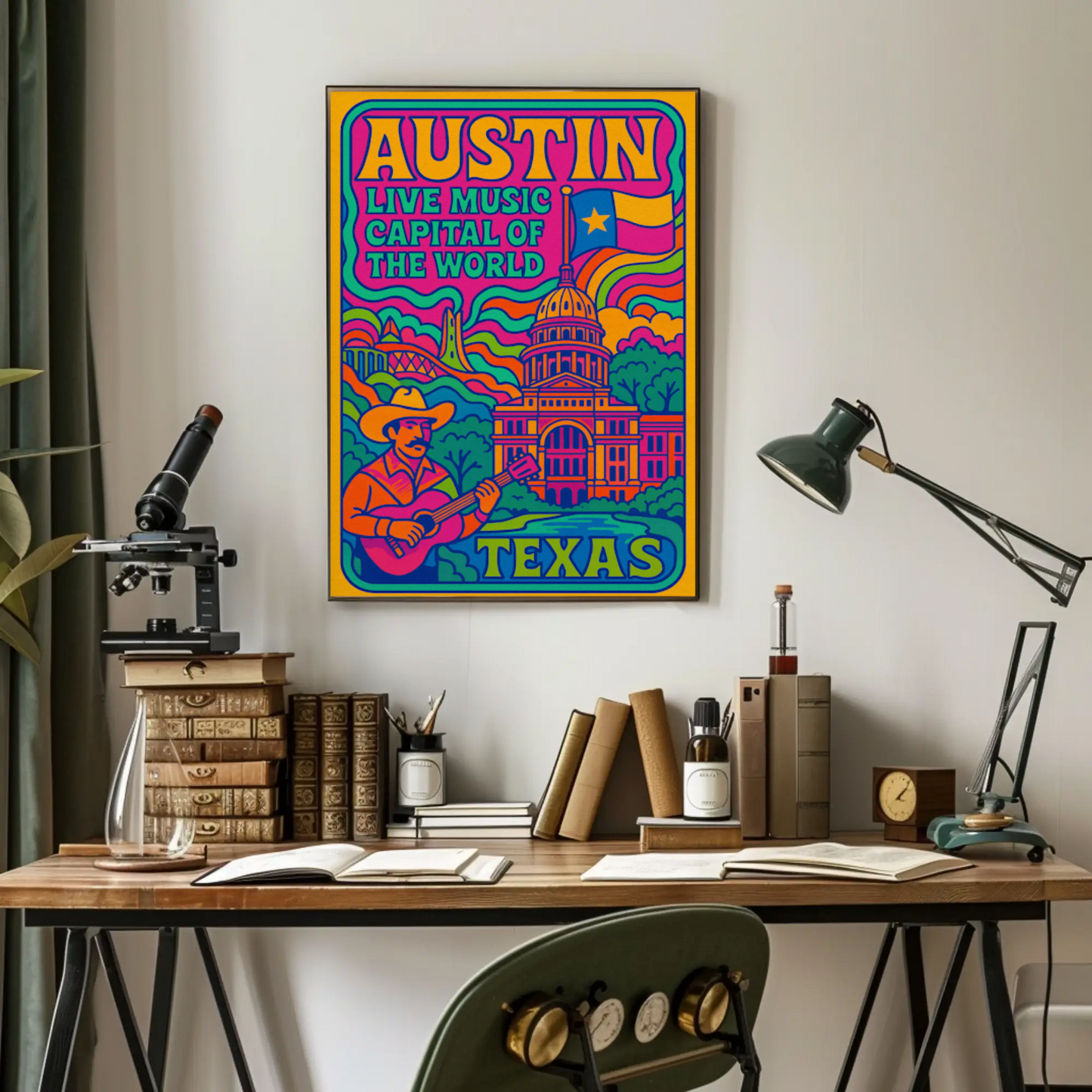 Psychedelic Sounds of Austin, Texas Travel Poster