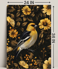 Elegant Yellow Bird Perched Among Flowers Animal Poster