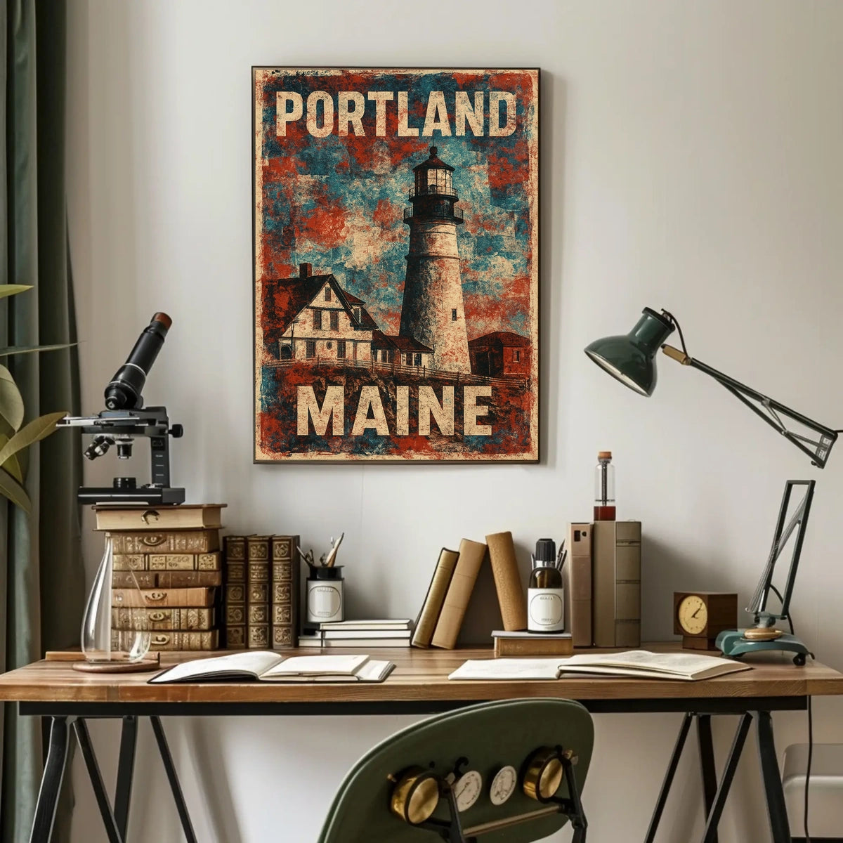 Portland Maine Lighthouse Coastal Escape Watercolor Realism Harbor Sunrise Palette Timeless Coastal Town Poster