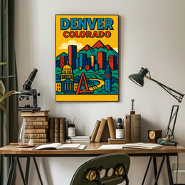 Denver Cityscape Illustrated in Retro Style Urban or Cityscape Poster PosterGoat
