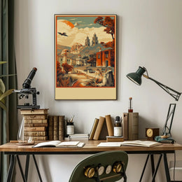 Serene Village Landscape Poster