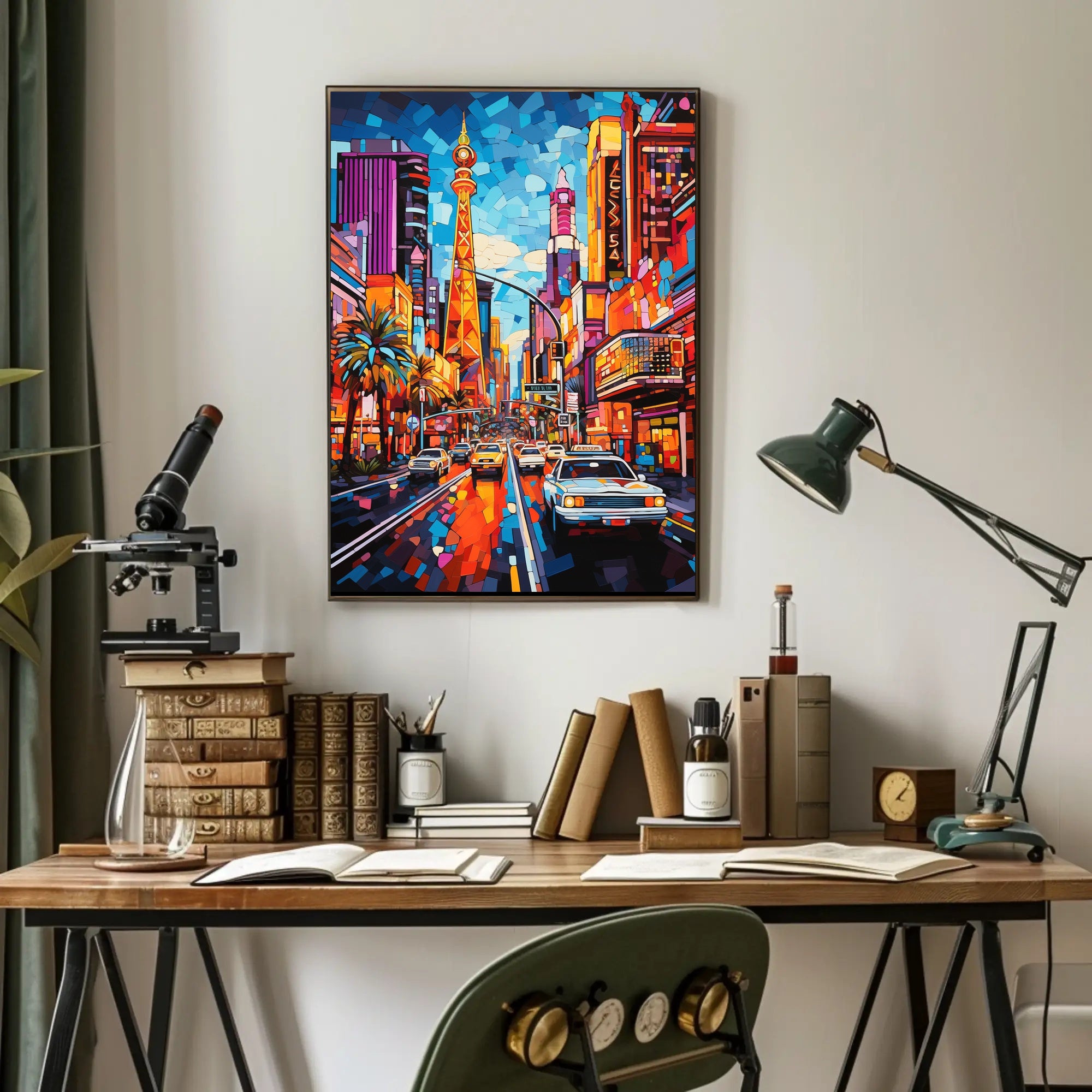 Vibrant Cityscape Mosaic with Eiffel Tower Artistic Poster