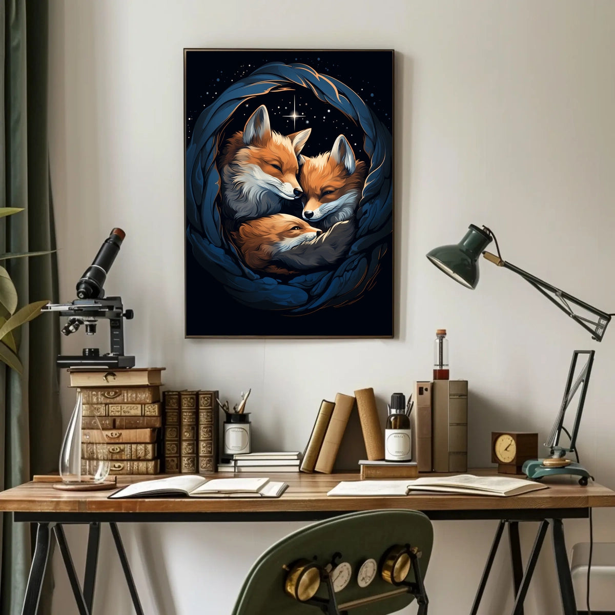 Starry Night With Foxes Poster