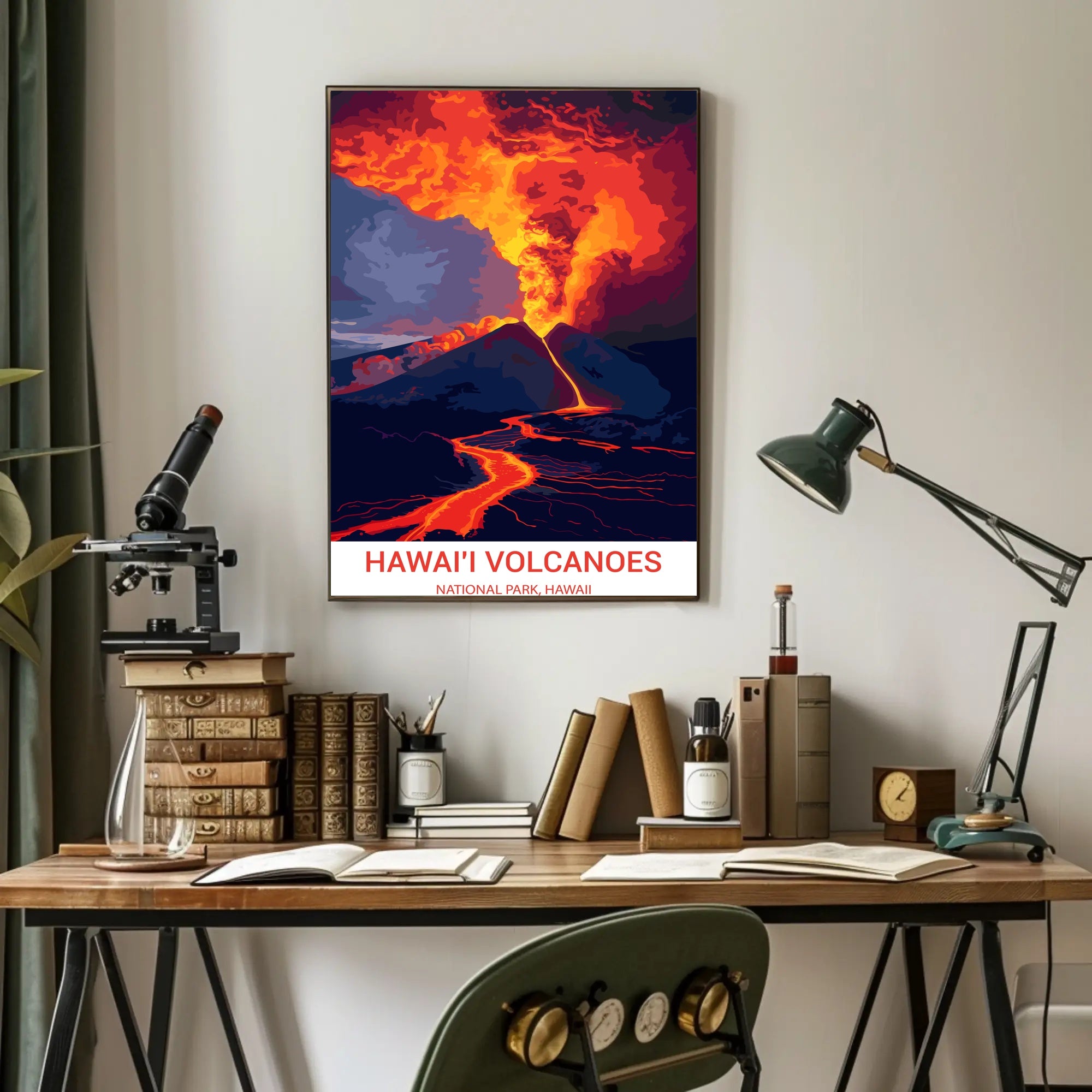 Erupting Volcano Art: Hawai'i National Park Poster