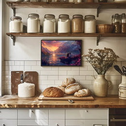 Romantic Sunset Lake Scene: Love in Bloom Poster