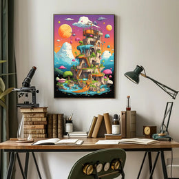 Whimsical Tower in Dreamland Futuristic Sci-Fi Poster