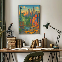 New York City Vibrant Skyline Poster Retro Wall Art