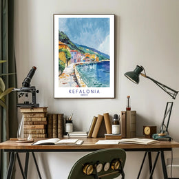 Kefalonia Coastal Charm in Watercolor Travel Poster PosterGoat