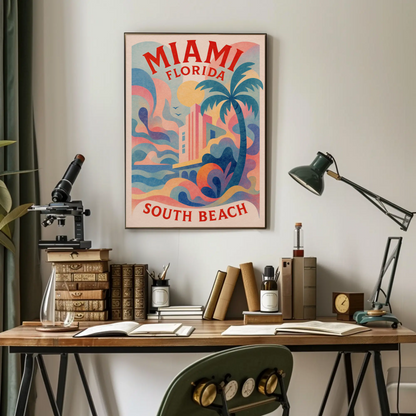 Miami South Beach Pastel Art Deco Retro Style Poster